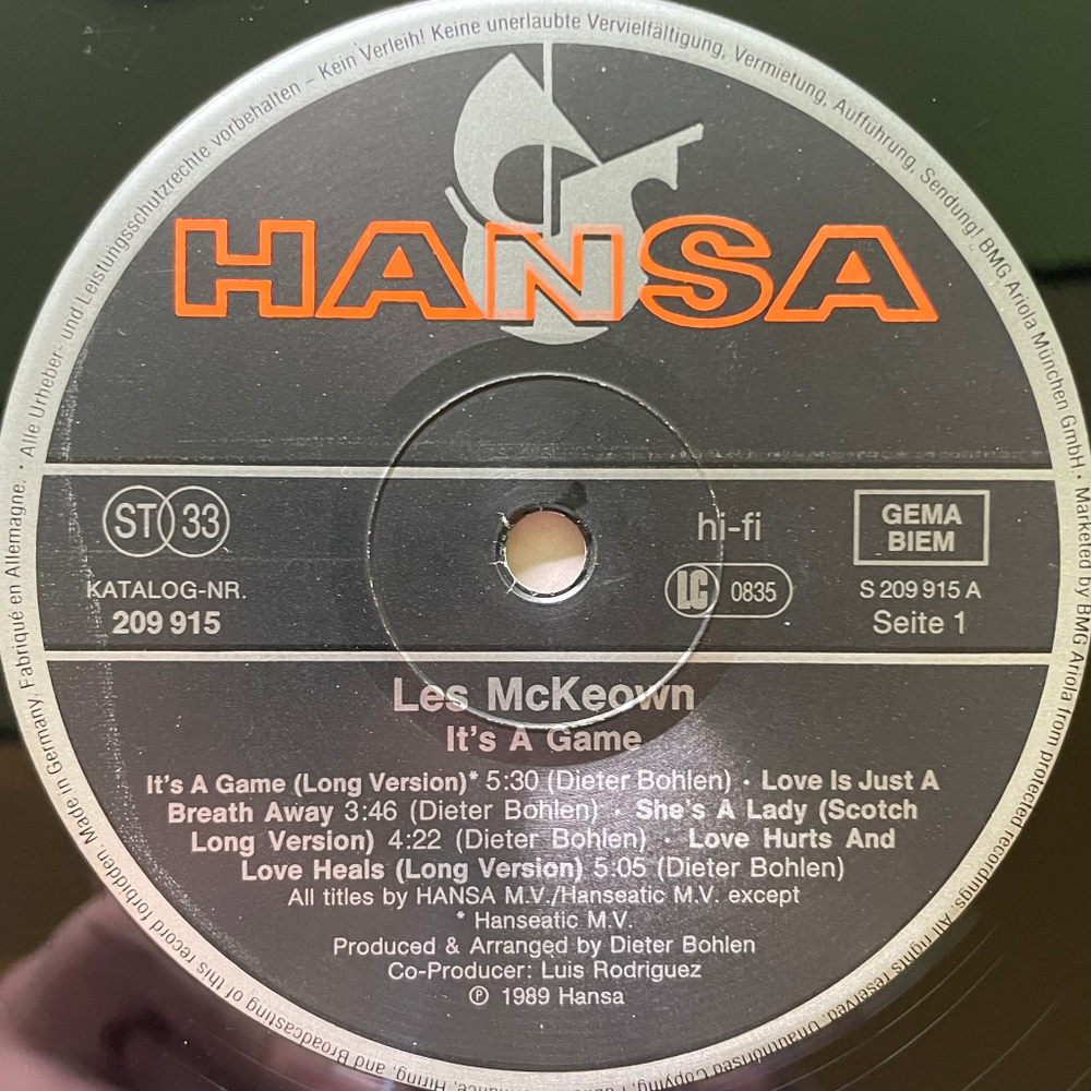Les McKeown ‎– It's A Game (Европа 1989г.)