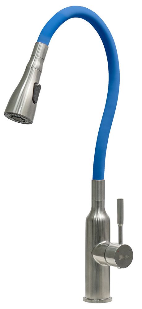 смеситель кухня LEMARK Expert с гиб.изл. и 2х-функц. аэратором, сталь/синий LM5082S-Blue
