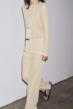 ZARA БРЮКИ ИЗ МЕТАЛЛИЗИРОВАННОЙ НИТИ, ЗОЛОТИСТЫЙ