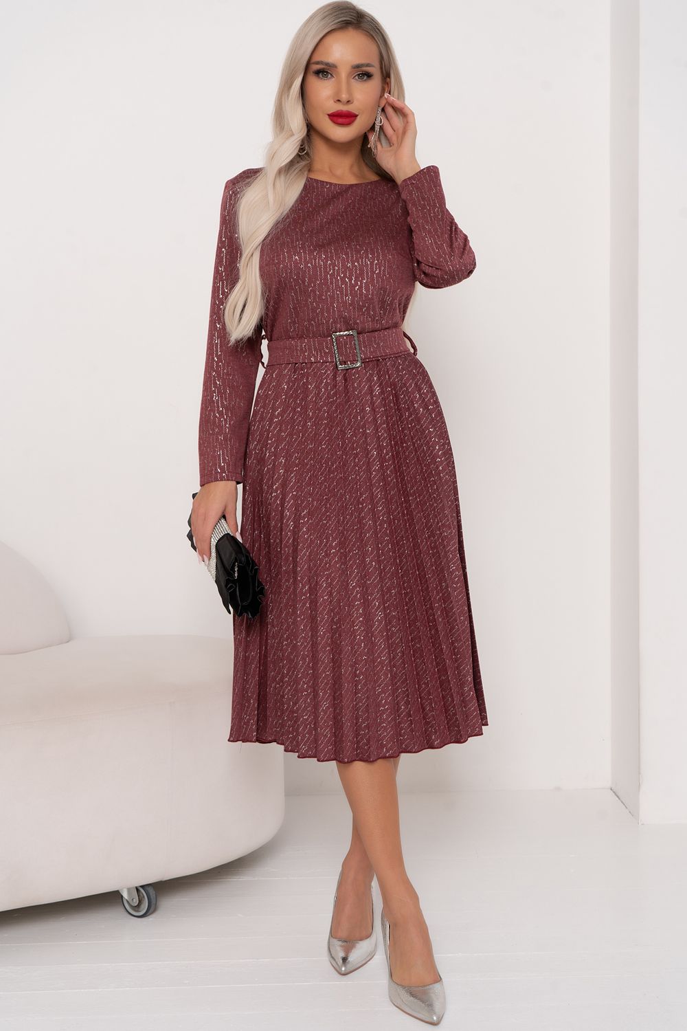 Платье с юбкой-плиссе (марсала)-52р-р Р11-2009/5 Nikol