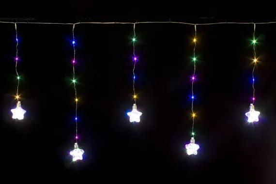 Гирлянда бахрома Звезда 3*0,7*0,5 м., 10 разноцветных LED ламп, прозрачный провод, Winner (m.02.4T.10L-8Star)