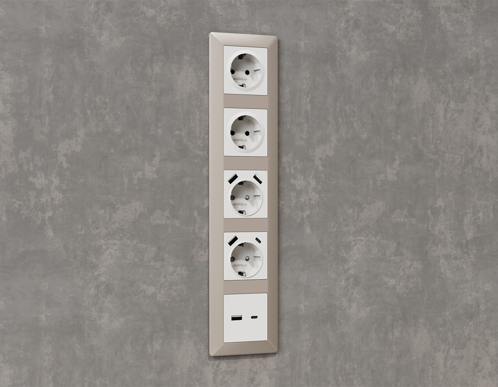 MA109010 Комплект механизма электрической розетки ALFA Белый глянец 2USB A+A 18W (быстрая зарядка) с/з QUANT (AP1090, VM155)