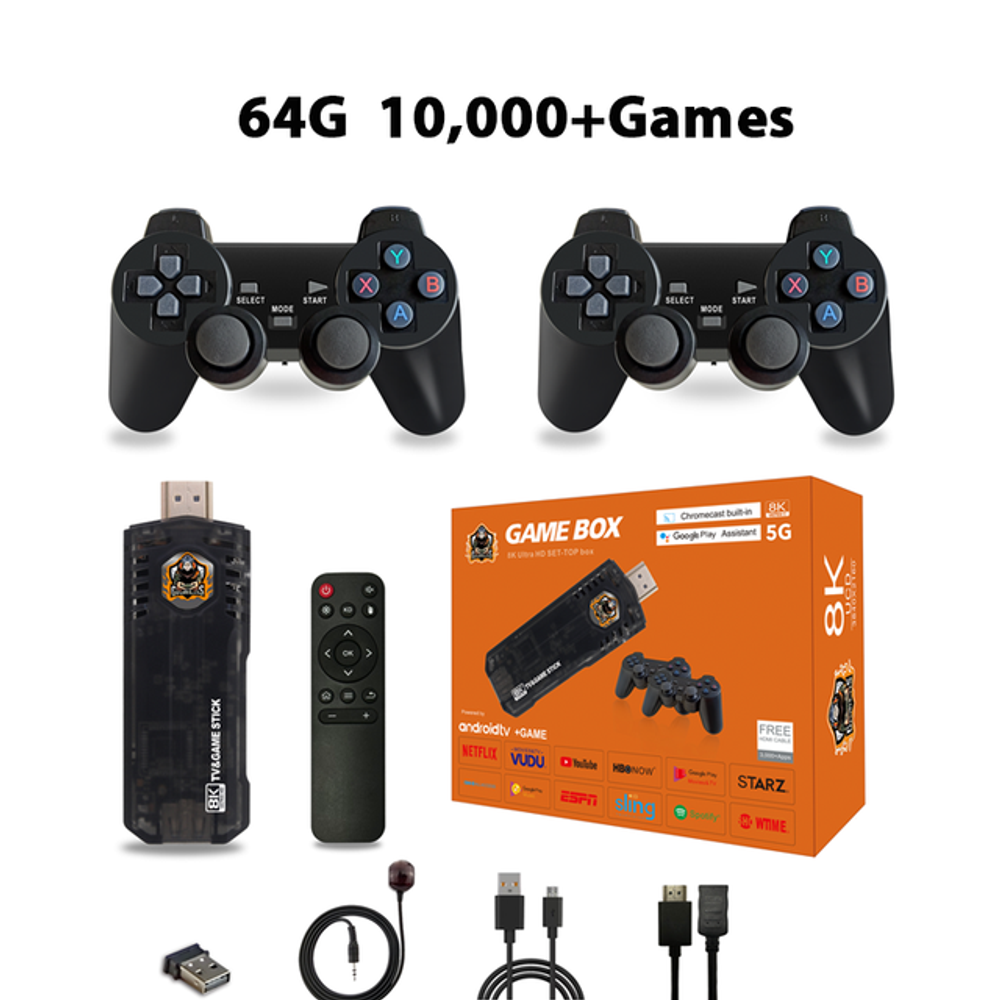 Игровая приставка + ТВ приставка 2в1, 64Gb TV-BOX, "Game Box 5G 8K UltraHD SET-TOP Box" консоль с двумя геймпадом