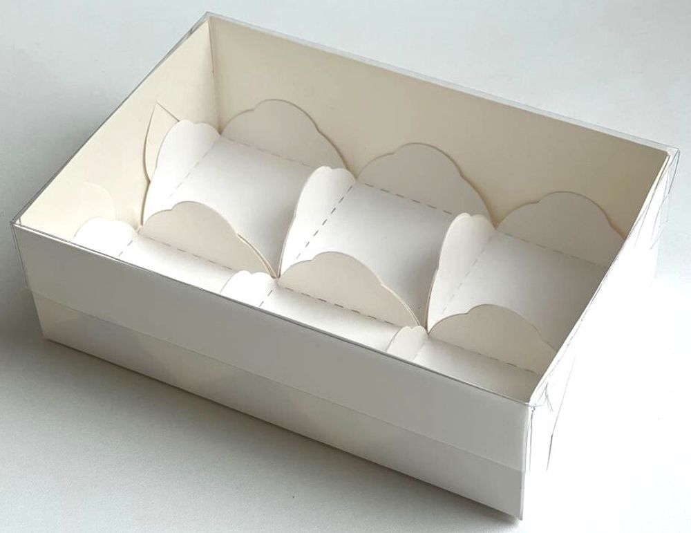 Коробка для моти с пластиковой крышкой и ложементами на 6 ячеек, 17,5х12*5,5 см, белая