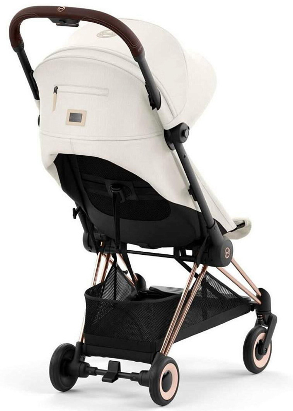 Коляска Cybex Coya Rosegold Frame Cloud G i-Size Magic Black 2 в 1 Off White с дождевиком и бампером