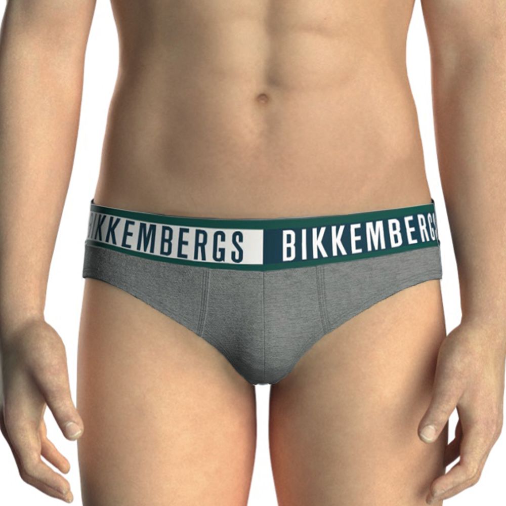 Мужские трусы брифы серые набор 3в1 Bikkembergs TWICE BKK52USP29TR