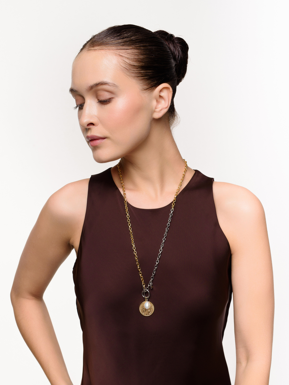 Колье "Anchor pearl coin" Bicolor