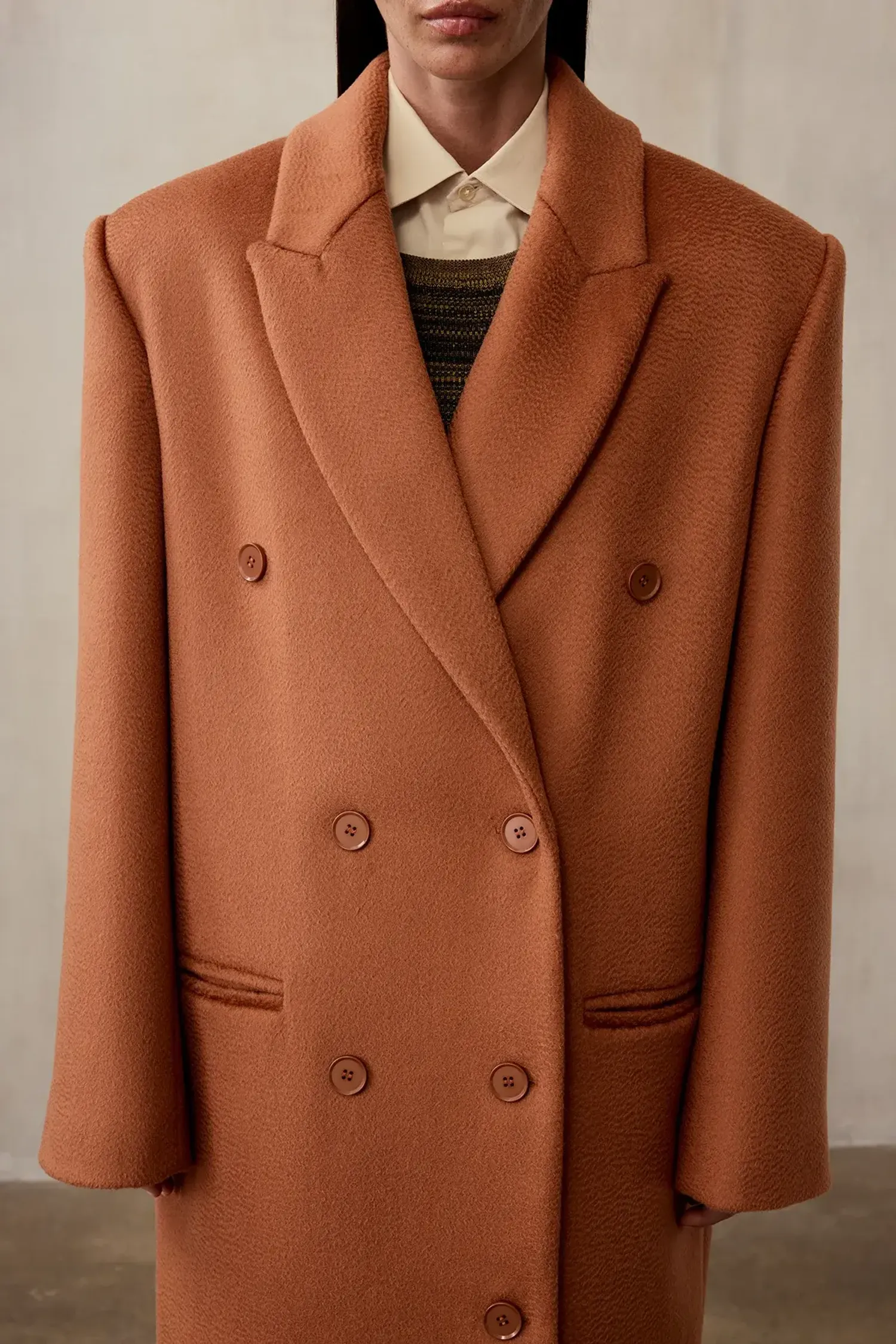 Пальто двубортное (((Power + dressing))), терракотовое