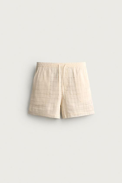 ZARA ШОРТЫ ИЗ ЖАККАРДА В КЛЕТКУ ИЗ ЛЬНА И ХЛОПКА, ЭКРЮ