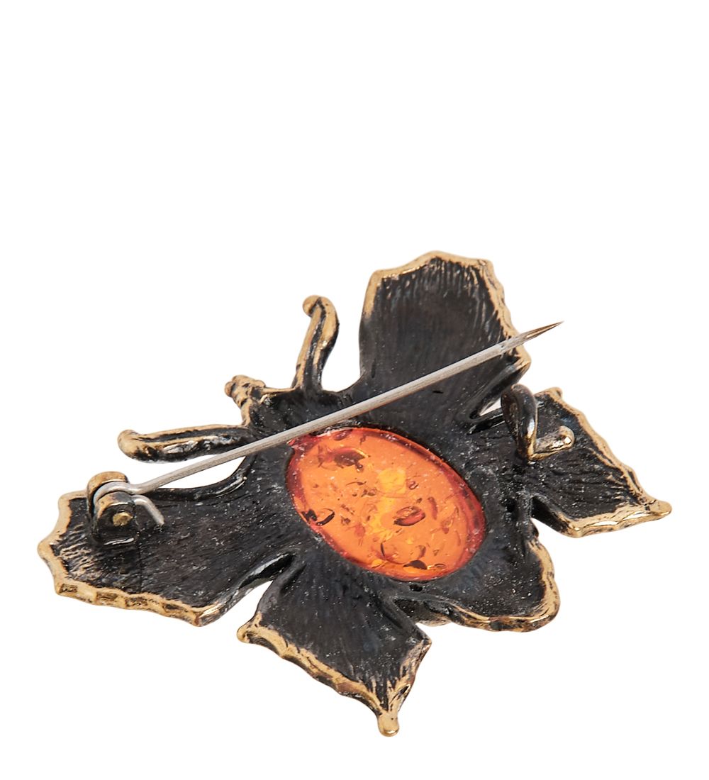 AM- 933 Брошь «Мотылек» (латунь, янтарь)
