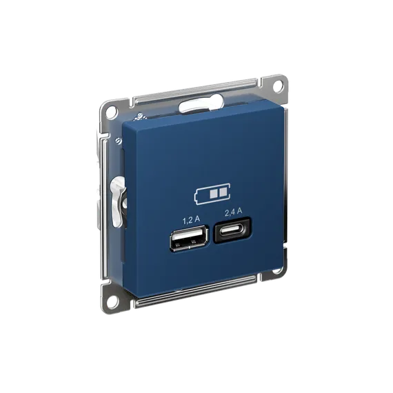 Розетка USB AtlasDesign тип A+C 5В/2.4А 2х5В/1.2А механизм аквамарин SE ATN001139