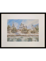 Картина авторская акварельная в паспарту 30х40 см на стену для интерьера "Лужецкий Ферапонтов монастырь"