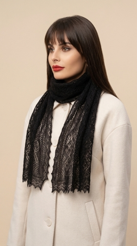 Оренбургский пуховый палантин А12040-07 черный