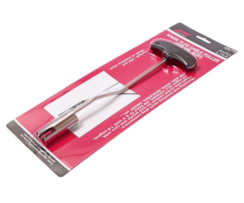 JTC-4879 - Съемник колпачков высоковольтных проводов (VW,AUDI) JTC -  
Предназначен для снятия и установки колпачков проводников от свечей зажигания. 
Съемник применяется на автомобилях с двигателями объемом 2.0 л. Фольксваген (Volkswagen) Golf IV и V с двигателями 1.6, Фольксваген (Volkswagen), Ауди (Audi), Bora, Мерседес (Mercedes-Benz), Смарт (Smart) и др. 
Длина: 264 мм. 
Инструмент изготовлен из нержавеющей стали.  
Количество в оптовой упаковке: 12 шт. и 72 шт.  
Габаритные размеры: 380/130/30 мм. (Д/Ш/В)  
Вес: 149 гр.