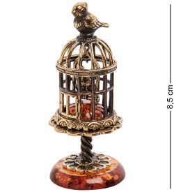 Народные промыслы AM-3166 Фигурка «Птичка в клетке» (латунь, янтарь)