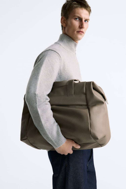 ZARA СУМКА-БОУЛИНГ SOFT С ТИСНЕНИЕМ, ЗЕЛЕНЫЙ