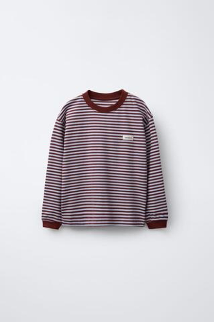 ZARA Х BENSIMON ® ЛОНГСЛИВ С ДЛИННЫМИ РУКАВАМИ В ПОЛОСКУ, КАШТАНОВЫЙ