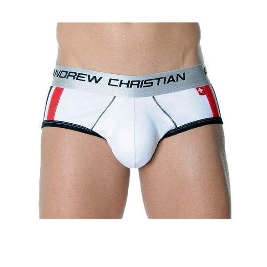 Мужские трусы брифы белые с пуш-ап Andrew Christian Shock Jock Racer Brief White  AC53