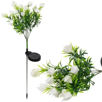 Светильник на солн.батарее (фигура на спице с подсветкой) «Тюльпаны» 75 см, Белый (свечение мультицвет)