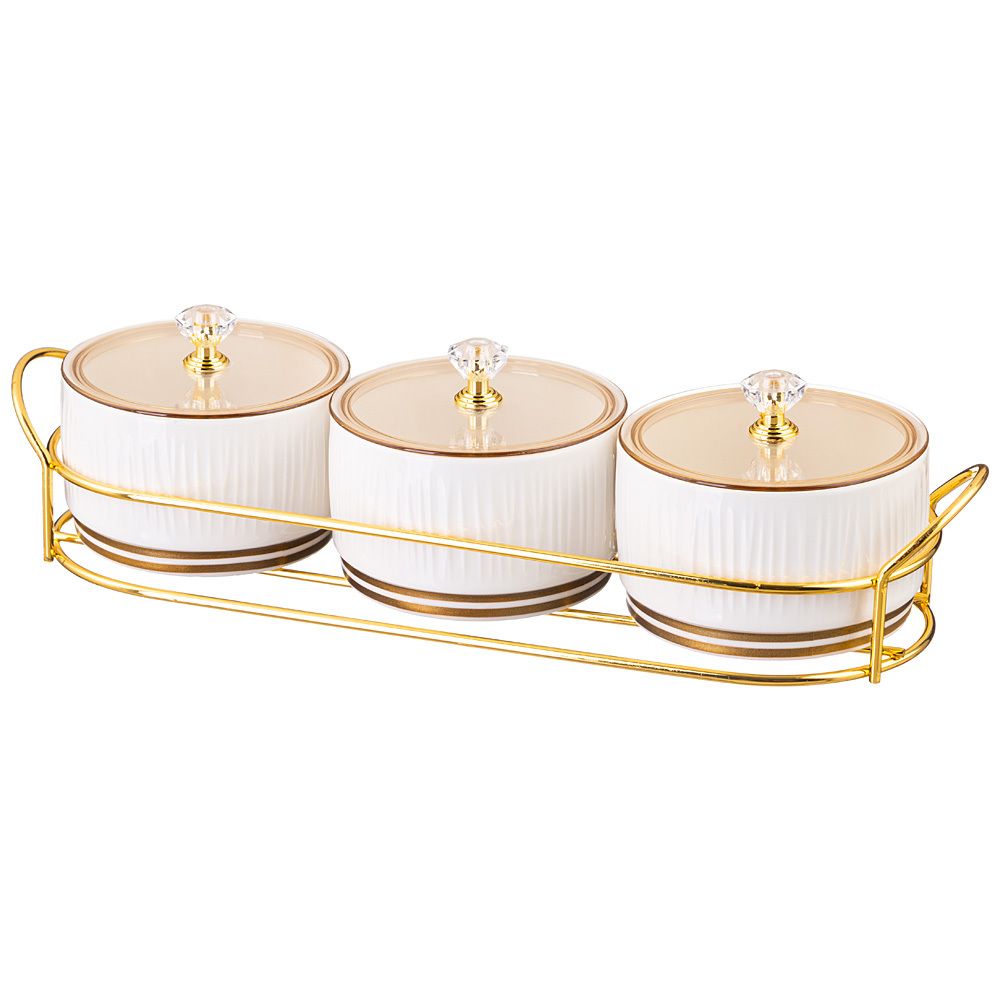 НАБОР БАНОК LEFARD "HERBAL" С ПЛАСТИК. КРЫШКОЙ 3 ШТ. 230 МЛ НА МЕТАЛЛ. ПОДСТАВКЕ (КОР=24НАБ.)