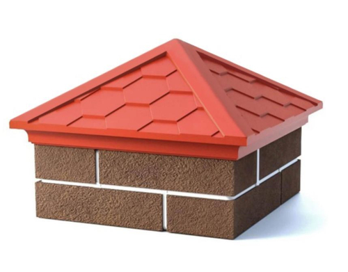 Полимерно-песчаный колпак на заборный столб, 2 × 2 кирпича, 535 × 535 × 43, «Гибкая черепица» (терракотовый)