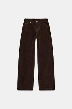 ZARA ВЕЛЬВЕТОВЫЕ БРЮКИ ПРЯМОГО КРОЯ, КОРИЧНЕВЫЙ