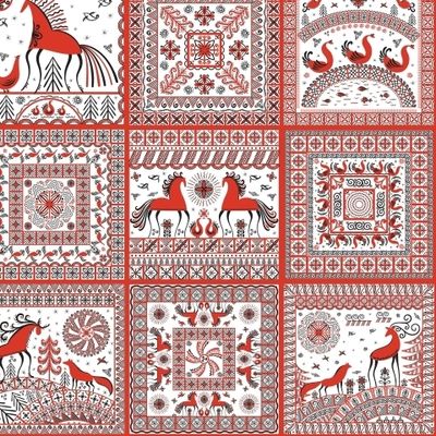 Мотивы в стиле мезенской росписи. Бесшовный принт.