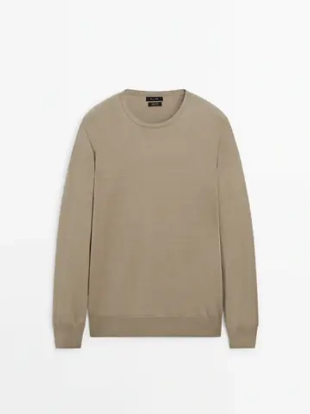 Massimo Dutti Хлопковый свитер с длинными рукавами, бежевый