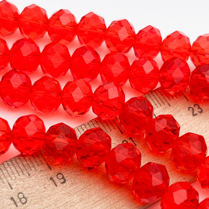 Бусины рондель с огранкой, стекло, цвет красный, размер около 7,7*9,7 мм, цена за 24-25 шт (1/2 нити)
