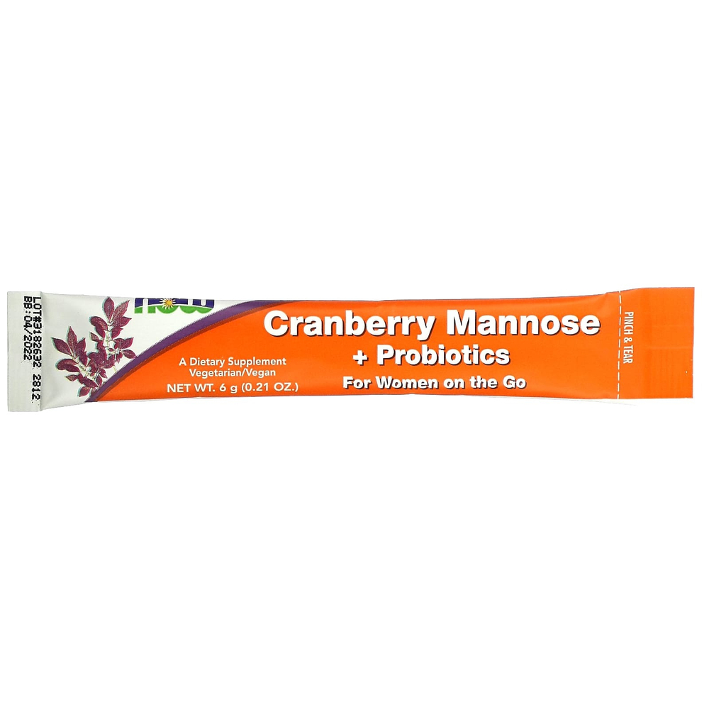 NOW Foods, клюква, манноза и пробиотики, для женщин, в компактной упаковке, 24 пакета по 6 г (0,21 унции) каждый