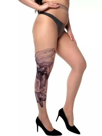 Колготки +size с принтом в виде девушки со змеями (Размер: XL-XXL-XXXL) (Цвет: бежевый)