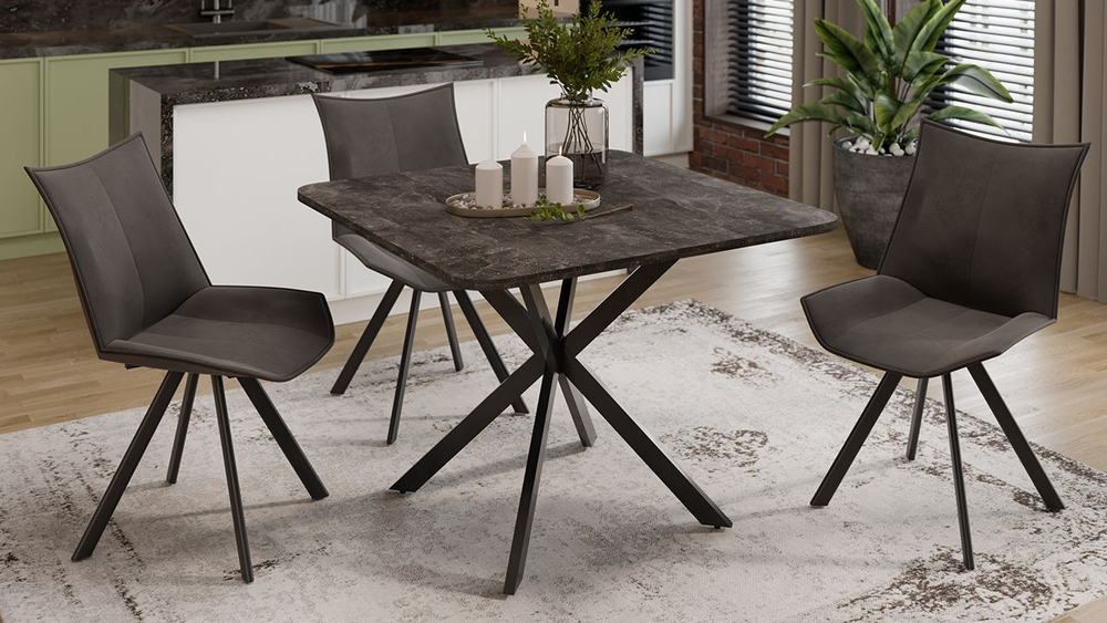 Стол кухонный обеденный раздвижной Черный муар/Ателье темный 100(131)х100х75 см