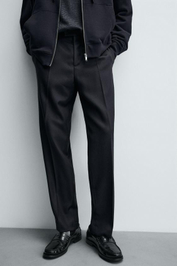 ZARA БРЮКИ ИЗ 100% ШЕРСТИ, МОРСКОЙ СИНИЙ