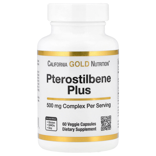 California Gold Nutrition, птеростильбен плюс с порошком из лесной голубики, 60 растительных капсул