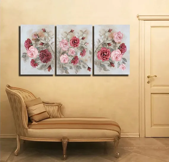 Модульная картина "Триптих нежных роз"