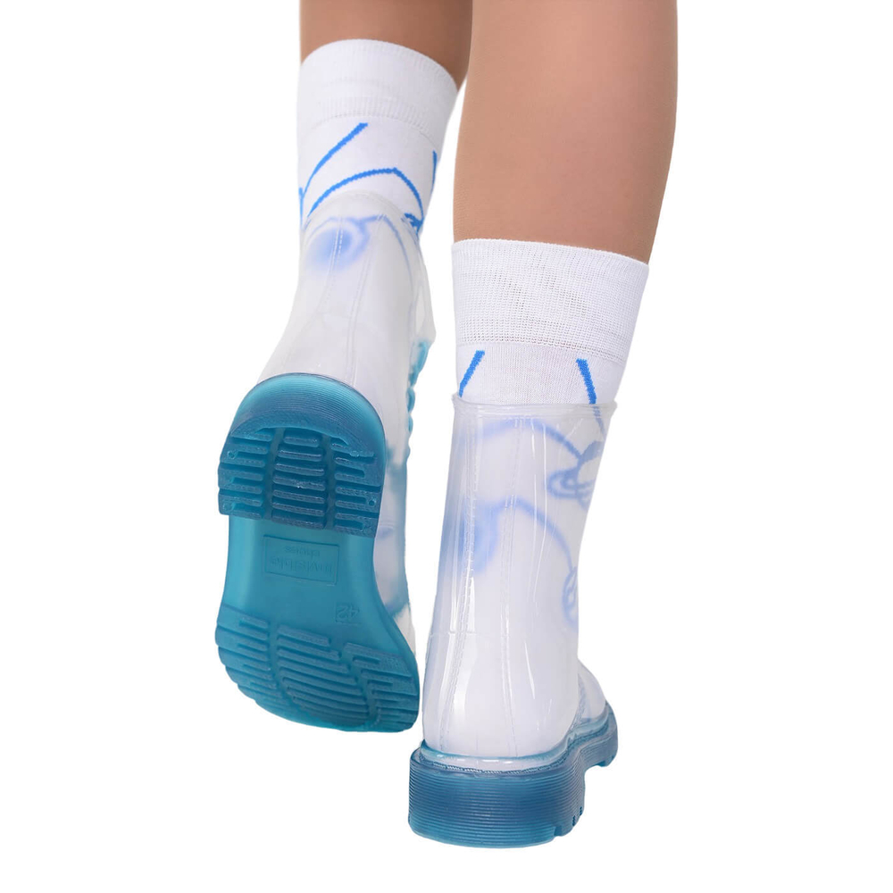Прозрачные резиновые ботинки женские Invisible-Shoes с синей подошвой