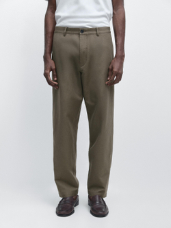 Massimo Dutti Зауженные брюки из хлопка и льна, кротово-коричневый
