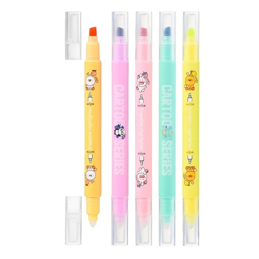 Маркер текстовыделитель, двусторонний, Basir, со зверьками на корпусе, 6 цветов