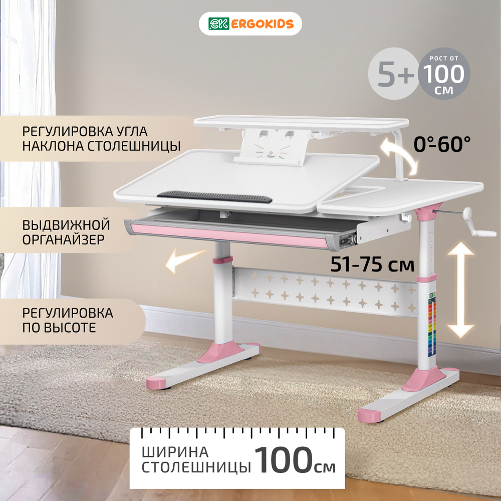 Письменный стол для школьников Ergokids Aspen с полкой S-50