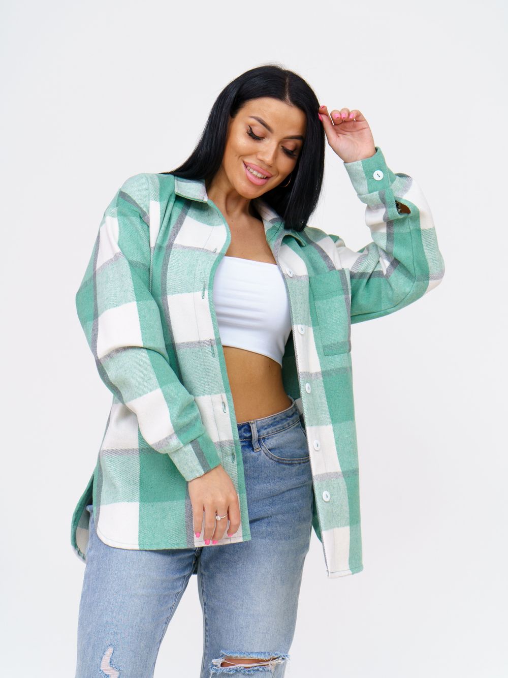 930 Рубашка "Клетка салатовая" SveTekst (Акция)