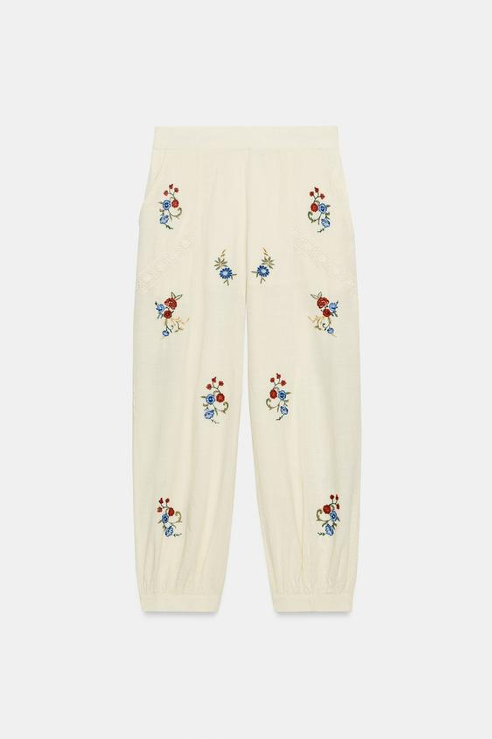 ZARA ШАРОВАРЫ С ВЫШИВКОЙ, БЕЛЫЙ