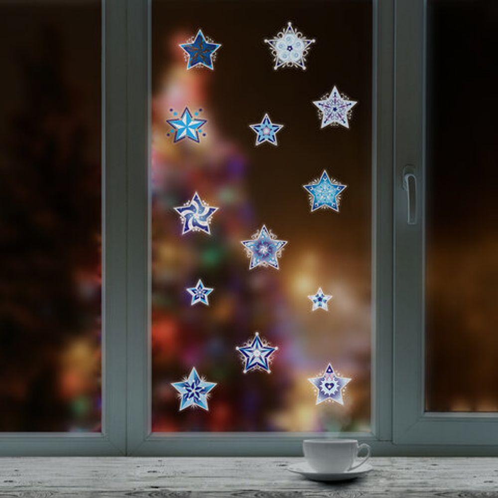 Украшение для окон и стекла ЗОЛОТАЯ СКАЗКА "Синие снежинки 4", 30х38 см, ПВХ, 591206