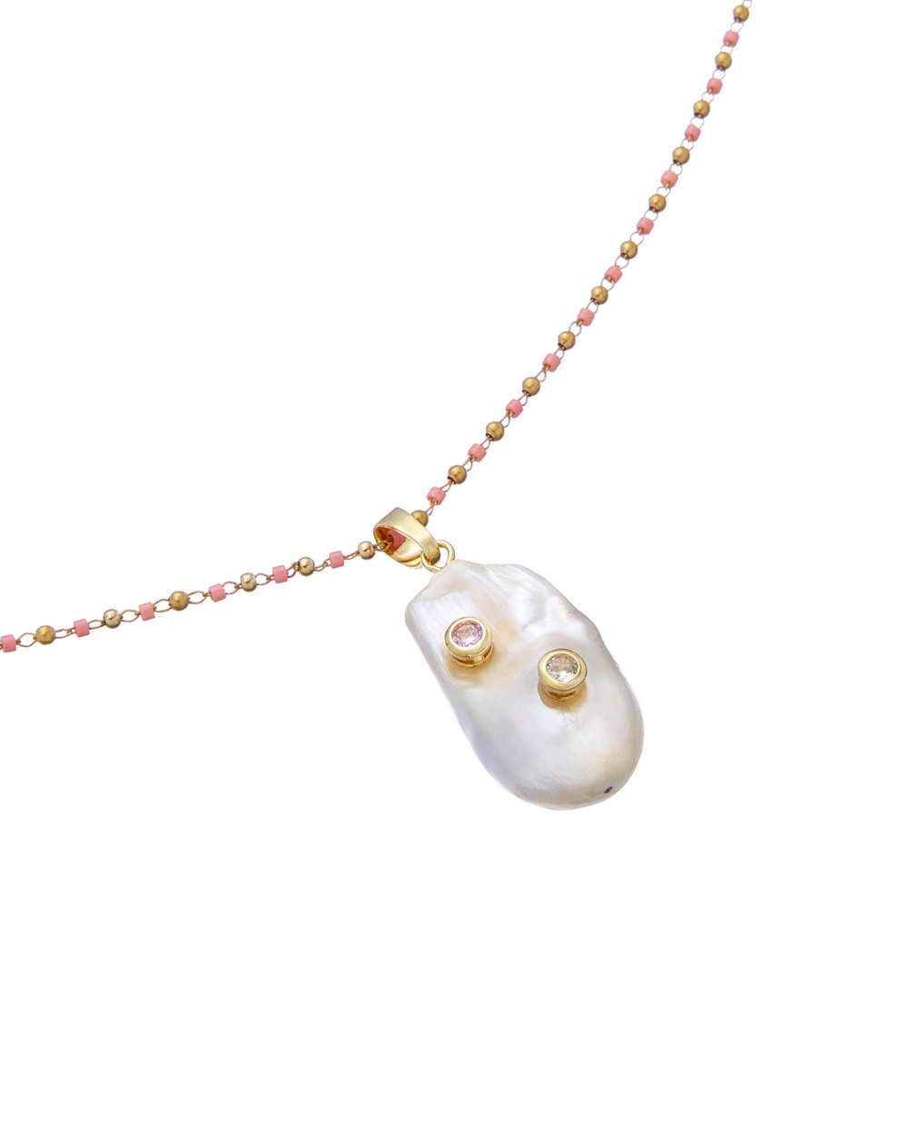 Подвеска-тонкая розовая цепочка, натуральный жемчуг