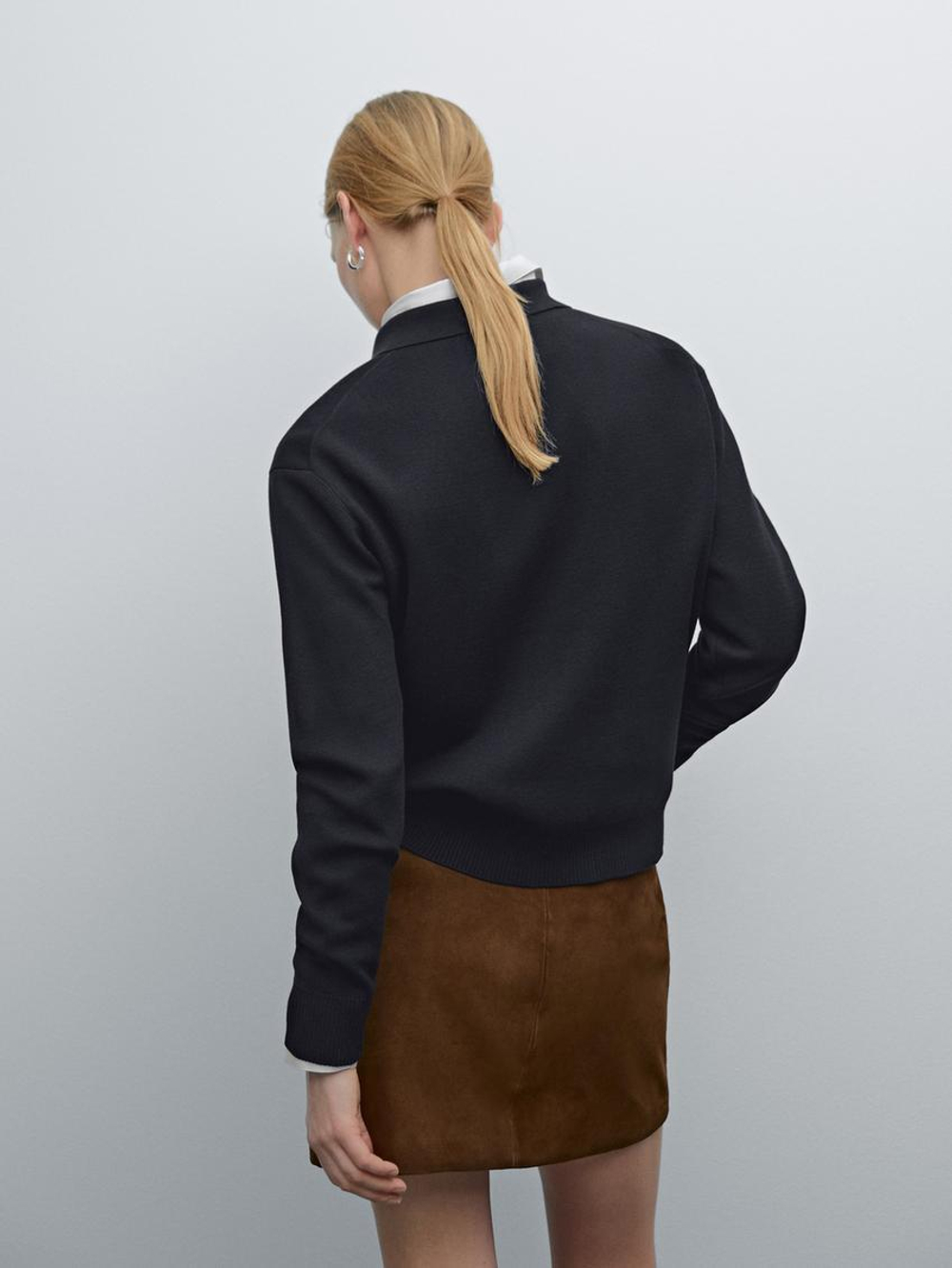 Massimo Dutti Свитер с воротником поло на молнии, темно-синий