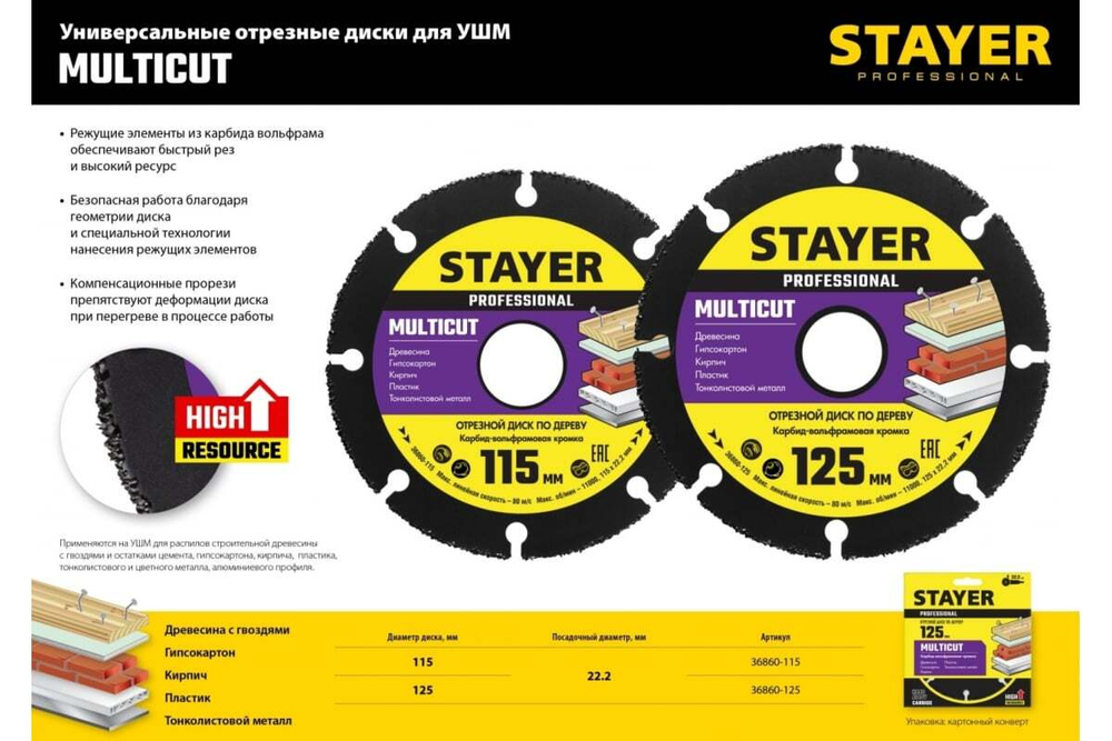 Диск отрезной по дереву для УШМ Stayer MultiCut (36860-115)