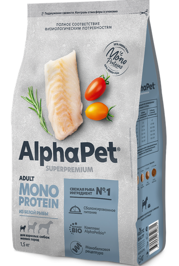 Alphapet Superpremium Monoprotein сухой корм для собак мелких пород из Белой Рыбы