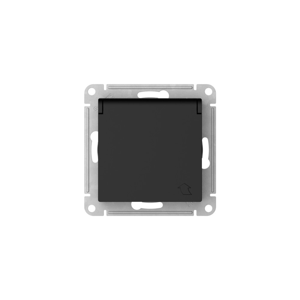 ATLASDESIGN РОЗЕТКА с заземл. со шторк. с крышкой,16А,IP20,мех., быстрозажим. клем., КАРБОН