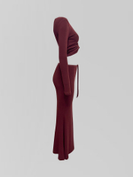 Костюм by Gor 25070 из удлиненной юбки с расклешенным низом и топом с затяжками