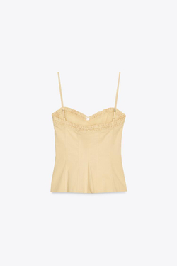 ZARA ЭЛАСТИЧНЫЙ ТОП С БАНТОМ, ГОРЧИЧНЫЙ