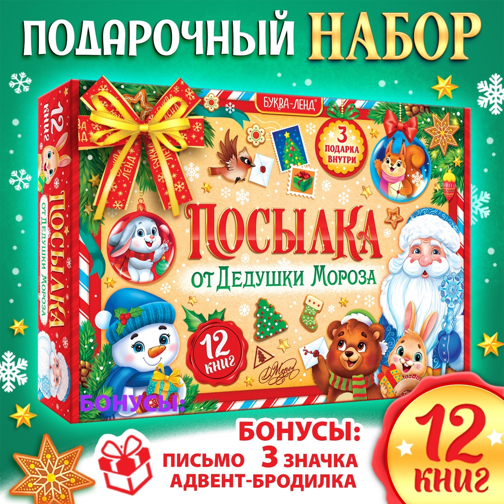 Подарок на Новый год для детей «Посылка от Дедушки Мороза», большой новогодний подарочный набор книг 12 шт
